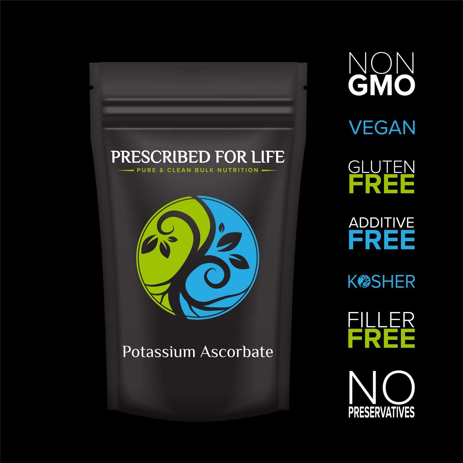Prescribed For Life Potassium Ascorbate Powder | Compounded USP Buffered Vitamin C Powder |17% K / 78% Ascorbic Acid (25kg /